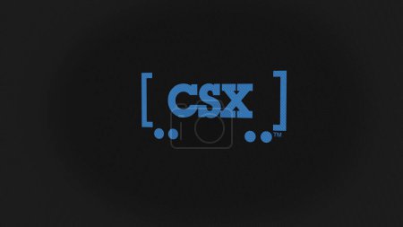 Téléchargez les photos : 07 septembre 2023 Jacksonville, Floride. Le logo de CSX sur un mur blanc d'écrans. Marque CSX sur un appareil. - en image libre de droit