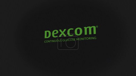 Téléchargez les photos : 07 septembre 2023 San Diego, Californie. Le logo de Dexcom sur un mur blanc d'écrans. Marque Dexcom sur un appareil. - en image libre de droit
