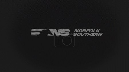 Téléchargez les photos : 07 septembre 2023 Atlanta, Géorgie. Le logo du Norfolk Southern Railway sur un mur blanc d'écrans. Norfolk Southern Railway marque sur un appareil. - en image libre de droit