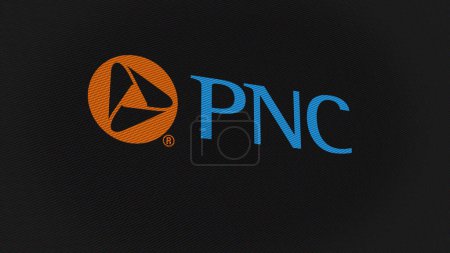 Téléchargez les photos : 07 septembre 2023 Pittsburgh, Pennsylvanie. Le logo de PNC Financial Services sur un mur blanc d'écrans. Marque PNC Financial Services sur un appareil. - en image libre de droit