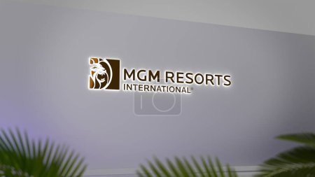 Photo for Focus on the logo MGM Resorts International on a outdoor wall. - Royalty Free Image