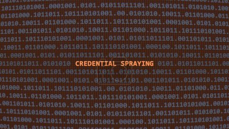 Photo for Cyber attack credential spraying. Vulnerability text in binary system ascii art style, code on editor screen. Text in English, English text - Royalty Free Image