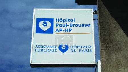 Photo for October 2023 in Villejuif Val-de-Marne, the entry sign of the Hpital Paul-Brousse AP-HP near Paris.  French translation : public assistance Paris hospitals - Royalty Free Image