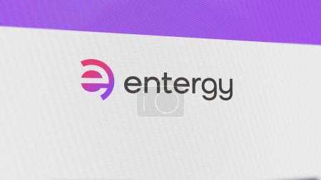 Photo for The logo of Entergy on a white wall of screens. Entergy brand on a device. - Royalty Free Image