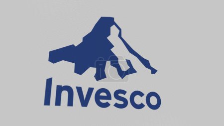 Photo for The logo of Invesco on a white wall of screens. Invesco brand on a device. - Royalty Free Image