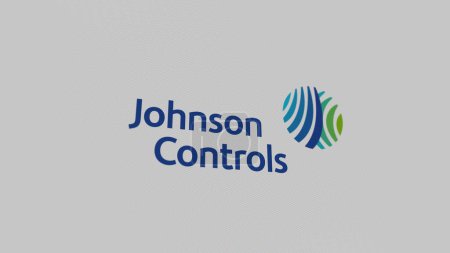 Photo for The logo of Johnson Controls on a white wall of screens. Johnson Controls brand on a device. - Royalty Free Image