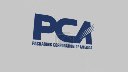 Téléchargez les photos : Le logo de Packaging Corporation of America sur un mur blanc d'écrans. Packaging Corporation of America marque sur un appareil. - en image libre de droit
