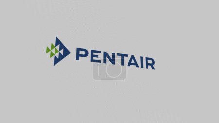 Photo for The logo of Pentair on a white wall of screens. Pentair brand on a device. - Royalty Free Image