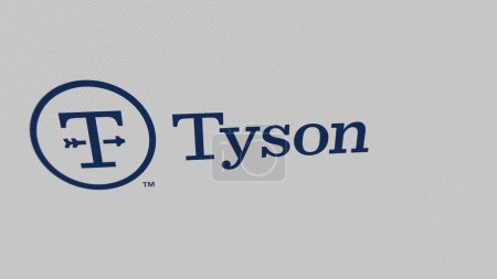 Photo for The logo of Tyson Foods on a white wall of screens. Tyson Foods brand on a device. - Royalty Free Image
