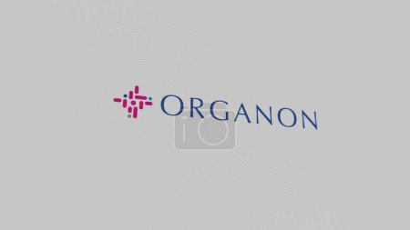 Photo for The logo of Organon & Co. on a white wall of screens. Organon & Co  brand on a device. - Royalty Free Image