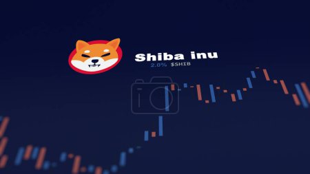 Photo for December 05th 2023. An investor analyzing the price of Shiba inu on a phone, the token coin $SHIB on a crypto exchange sreen. - Royalty Free Image