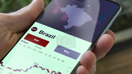Organigramme négocié en bourse, investir dans les données boursières sur smartphone du Brésil. Analyse économique d'une tendance. Investir dans des fonds internationaux. Acheter des jetons bleus ETF stratégique brésilien