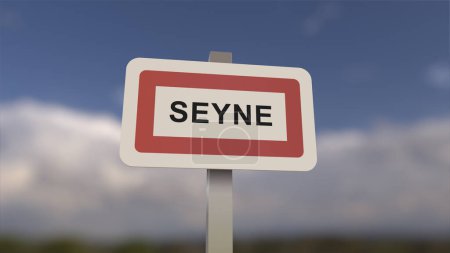Photo for A sign at Seyne town entrance, sign of the city of Seyne. Entrance entrance to a town in Alpes-de-Haute-Provence. - Royalty Free Image