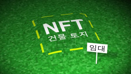 Illustration of an invest in WEB3 a tokenized land, a virtual plot, decentralized reals in the metaverse. Real estate NFT investment token in virtual world. Tokenized land investment on a marketplace web 3, web3 housing. Korean text
