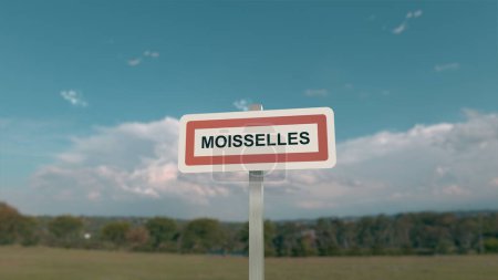 City sign of Moisselles. Entrance of the town of Moisselles in Val d'Oise, France