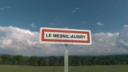 Panneau de ville du Mesnil-Aubry. Entrée de la ville du Mesnil Aubry en Val d'Oise, France