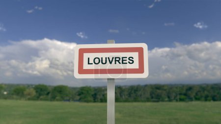 City sign of Louvres. Entrance of the town of Louvres in Val d'Oise, France