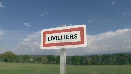 Ortsschild von Livilliers. Eingang der Stadt Livilliers im Val d 'Oise, Frankreich