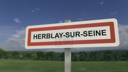 Panneau de ville de Herblay-sur-Seine. Entrée de la ville de Herblay sur Seine en Val d'Oise, France