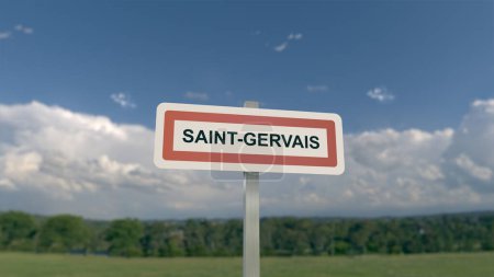 Ortsschild von Saint-Gervais. Eingang der Stadt Saint Gervais im Val d 'Oise, Frankreich