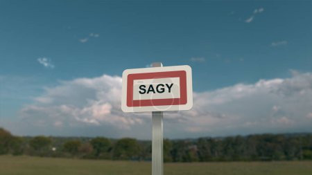 Signo de ciudad de Sagy. Entrada de la ciudad de Sagy en Val d 'Oise, Francia