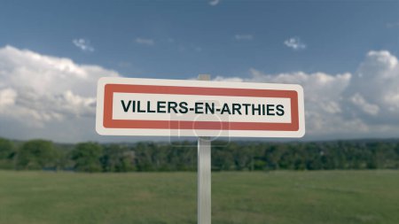 City sign of Villers-en-Arthies. Entrance of the town of Villers en Arthies in Val d'Oise, France