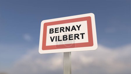 Photo for City sign of Bernay-Vilbert. Entrance of the town of Bernay Vilbert in, Seine-et-Marne, France - Royalty Free Image