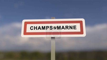 Ortsschild von Champs-sur-Marne. Eingang der Stadt Champs sur Marne in, Seine-et-Marne, Frankreich