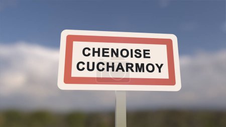 City sign of Chenoise-Cucharmoy. Entrance of the town of Chenoise Cucharmoy in, Seine-et-Marne, France