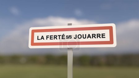 Signo municipal de La Ferte-sous-Jouarre. Entrada de la ciudad de La Ferte sous Jouarre in, Seine-et-Marne, Francia
