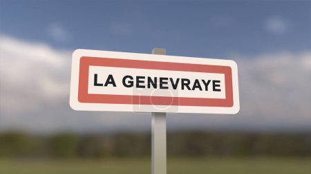 Ortsschild von La Genevraye. Eingang der Stadt La Genevraye in, Seine-et-Marne, Frankreich