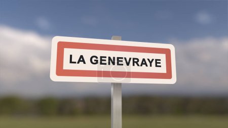 Ortsschild von La Genevraye. Eingang der Stadt La Genevraye in, Seine-et-Marne, Frankreich