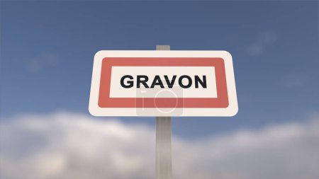 City sign of Gravon. Entrance of the town of Gravon in, Seine-et-Marne, France