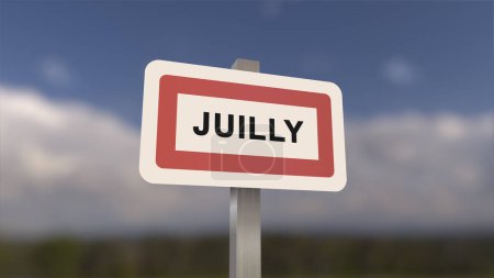 City sign of Juilly. Entrance of the town of Juilly in, Seine-et-Marne, France