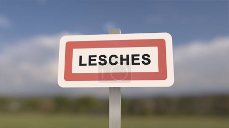 City sign of Lesches. Entrance of the town of Lesches in, Seine-et-Marne, France
