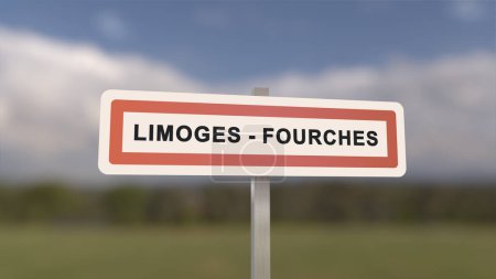 Ortsschild von Limoges-Fourches. Eingang der Stadt Limoges Fourches in, Seine-et-Marne, Frankreich