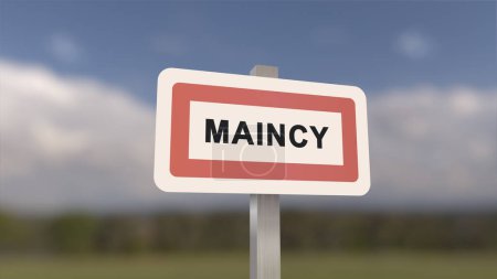 City sign of Maincy. Entrance of the town of Maincy in, Seine-et-Marne, France