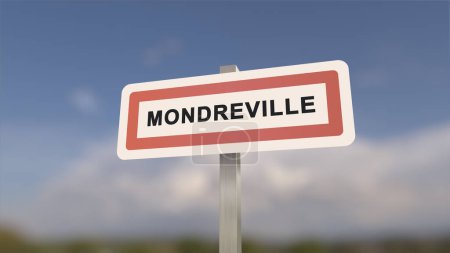 City sign of Mondreville. Entrance of the town of Mondreville in, Seine-et-Marne, France