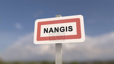 City sign of Nangis. Entrance of the town of Nangis in, Seine-et-Marne, France