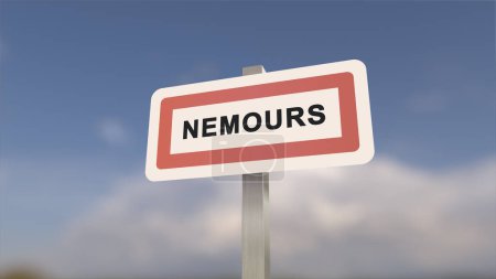 Photo for City sign of Nemours. Entrance of the town of Nemours in, Seine-et-Marne, France - Royalty Free Image