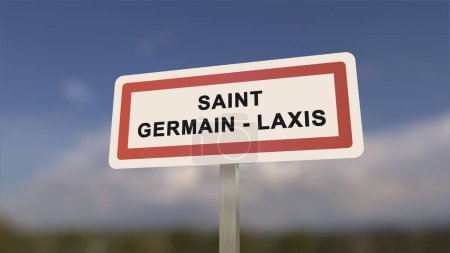 Ortsschild von Saint-Germain-Laxis. Eingang der Stadt Saint Germain Laxis in, Seine-et-Marne, Frankreich