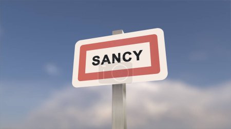City sign of Sancy. Entrance of the town of Sancy in, Seine-et-Marne, France