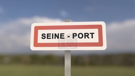 City sign of Seine-Port. Entrance of the town of Seine Port in, Seine-et-Marne, France