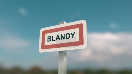 Téléchargez les photos : Un panneau à l'entrée de la ville de Blandy, signe de la ville de Blandy. Entrée de la municipalité. - en image libre de droit