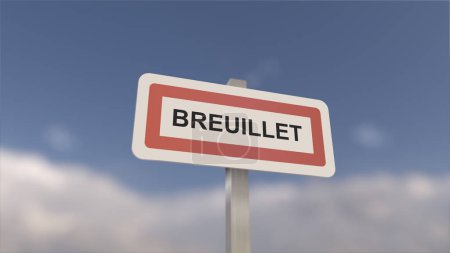 Ein Schild am Ortseingang von Breuillet, Zeichen der Stadt Breuillet. Eingang zur Gemeinde.