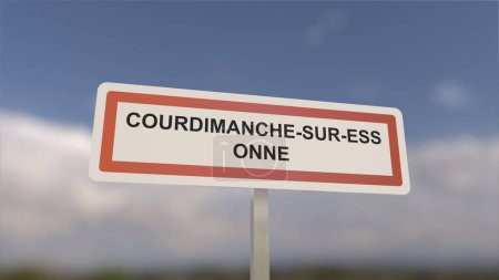 A sign at Courdimanche-sur-Essonne town entrance, sign of the city of Courdimanche sur Essonne. Entrance to the municipality.
