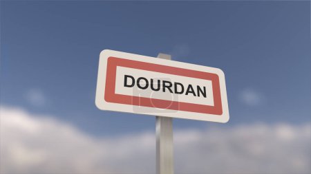 Téléchargez les photos : Un panneau à l'entrée de la ville de Dourdan, signe de la ville de Dourdan. Entrée de la municipalité. - en image libre de droit