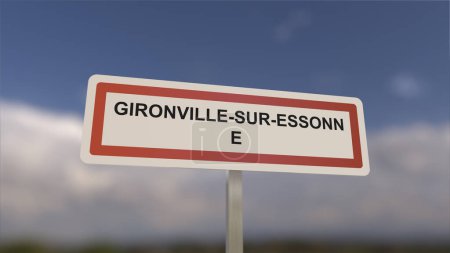 Téléchargez les photos : Panneau à l'entrée de la ville de Gironville-sur-Essonne, panneau de la ville de Gironville sur Essonne. Entrée de la municipalité. - en image libre de droit