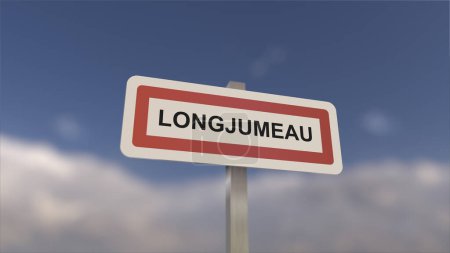 Téléchargez les photos : Un panneau à l'entrée de la ville de Longjumeau, signe de la ville de Longjumeau. Entrée de la municipalité. - en image libre de droit