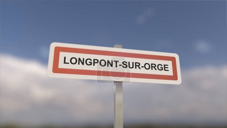 Téléchargez les photos : Un panneau à l'entrée de la ville de Longpont-sur-Orge, signe de la ville de Longpont sur Orge. Entrée de la municipalité. - en image libre de droit